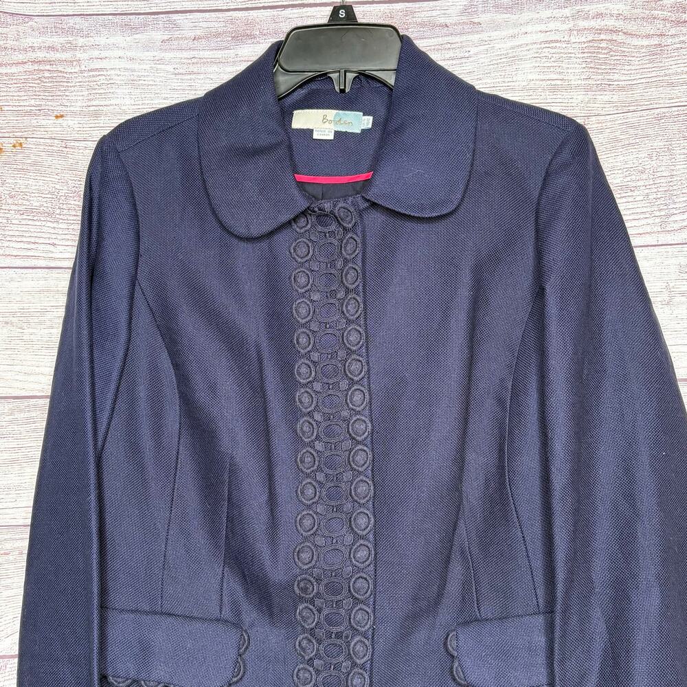 Boden Linen Cotton Navy Blue Classic Luxury Minimalist Winter Fall Coat Size 12 - Picture 3 of 9
